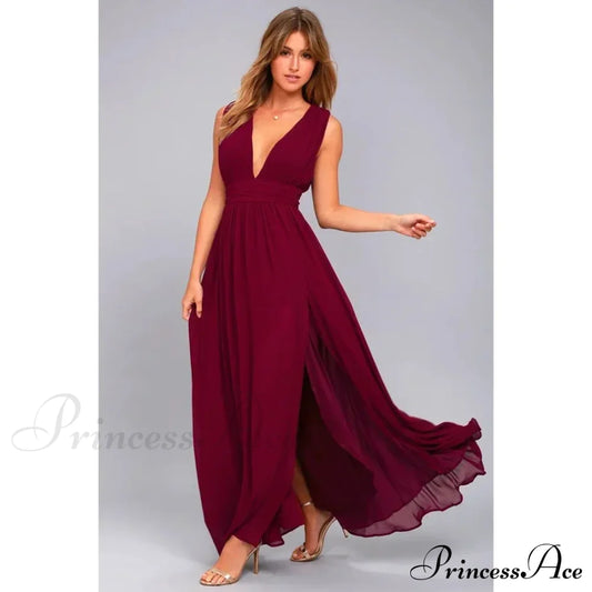 Sexy Backless Mesh Maxi Red Christmas Party Dress Winered / S Dresses-L