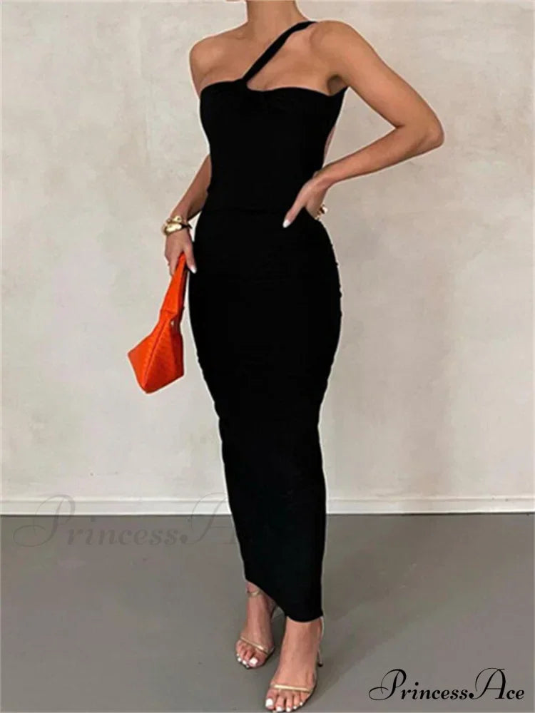 Sexy Backless Ruched Women Sleeveless Single Strap Off Shoulder Bodycon Party Club Female Vestidos