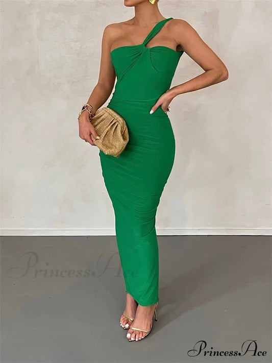 Sexy Backless Ruched Women Sleeveless Single Strap Off Shoulder Bodycon Party Club Female Vestidos