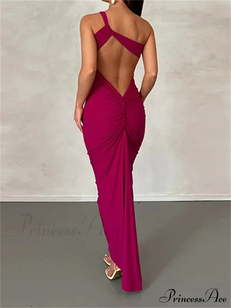 Sexy Backless Ruched Women Sleeveless Single Strap Off Shoulder Bodycon Party Club Female Vestidos