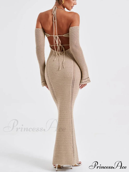 Sexy Backless Suspender Slim Graceful Hollow Long Sleeve Dress Dresses