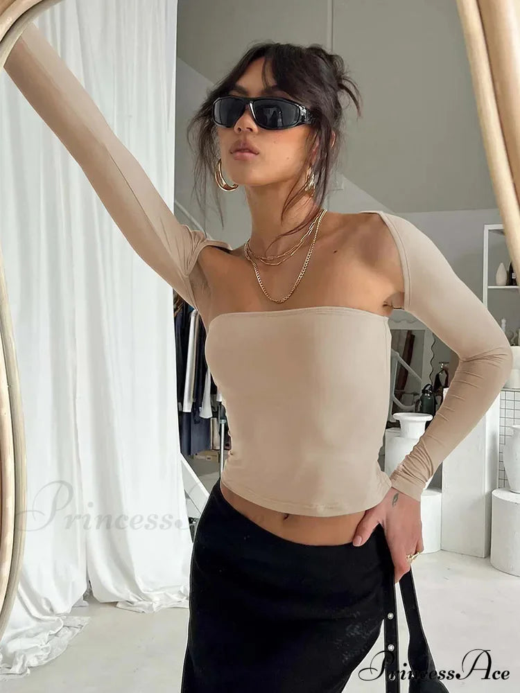 Sexy Bra Tie Waist Long Sleeve Tight Cover Crop Top