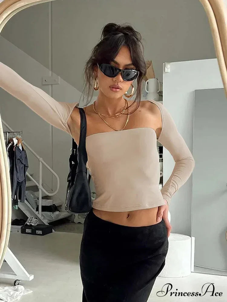 Sexy Bra Tie Waist Long Sleeve Tight Cover Crop Top