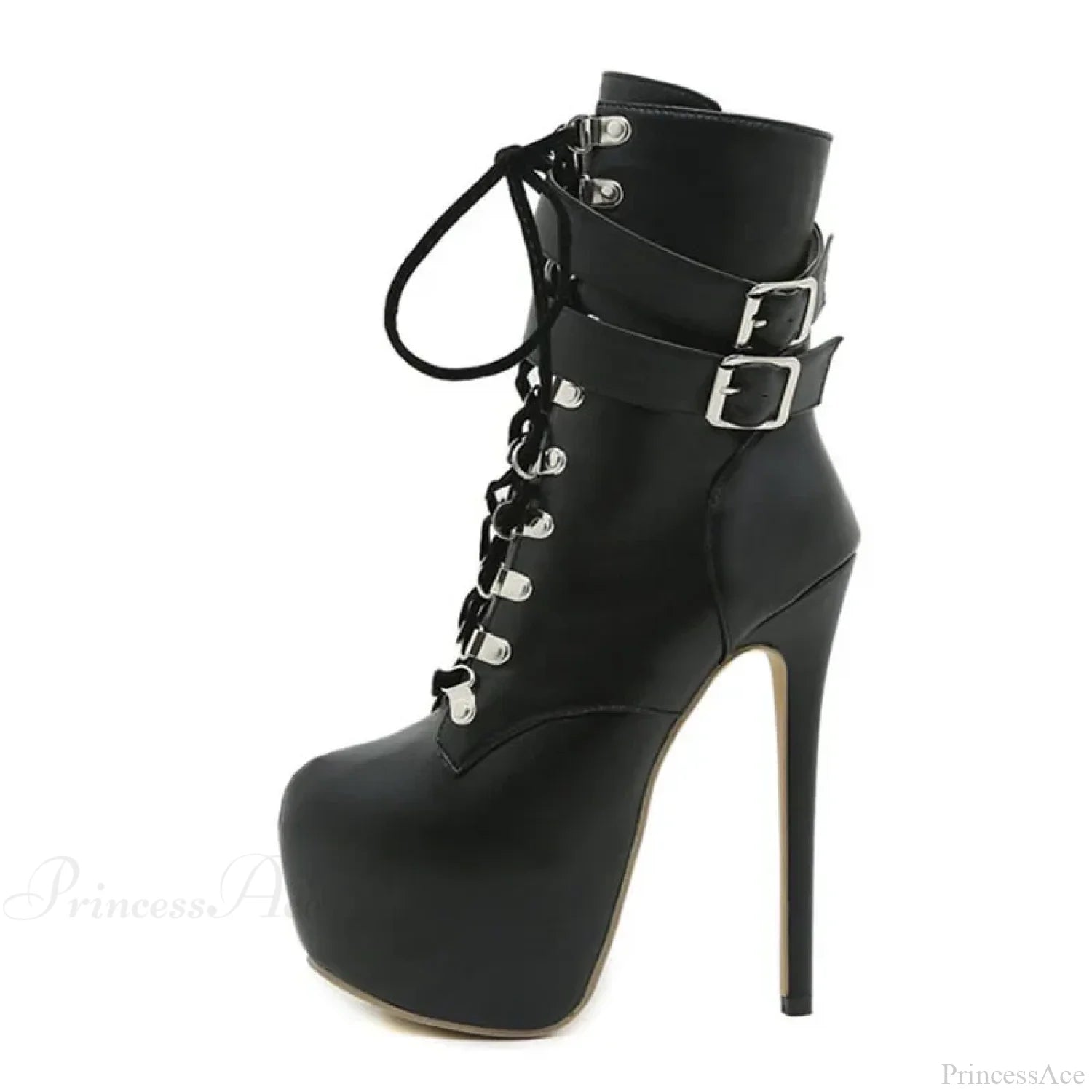 Sexy Buckle-Strap 16.5Cm Extreme High-Heels Platform Boots Round-Toe Lace-Up Party Club Stripper