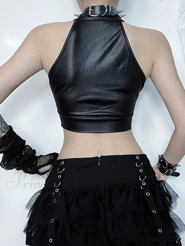 Sexy Casual Grunge Gothic Punk Cold Shoulder Crop Top Halloween