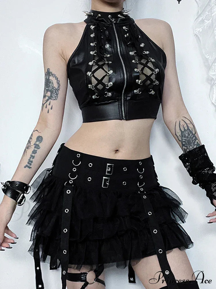 Sexy Casual Grunge Gothic Punk Cold Shoulder Crop Top Halloween