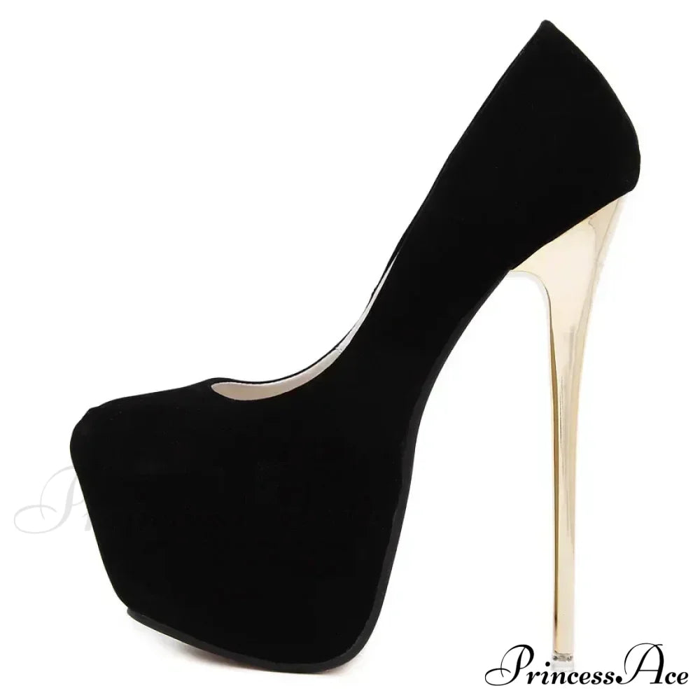 Sexy Club Suede Black High Heels 16Cm Stiletto Waterproof Stripper Flock Pumps Ladies Shoes Plus