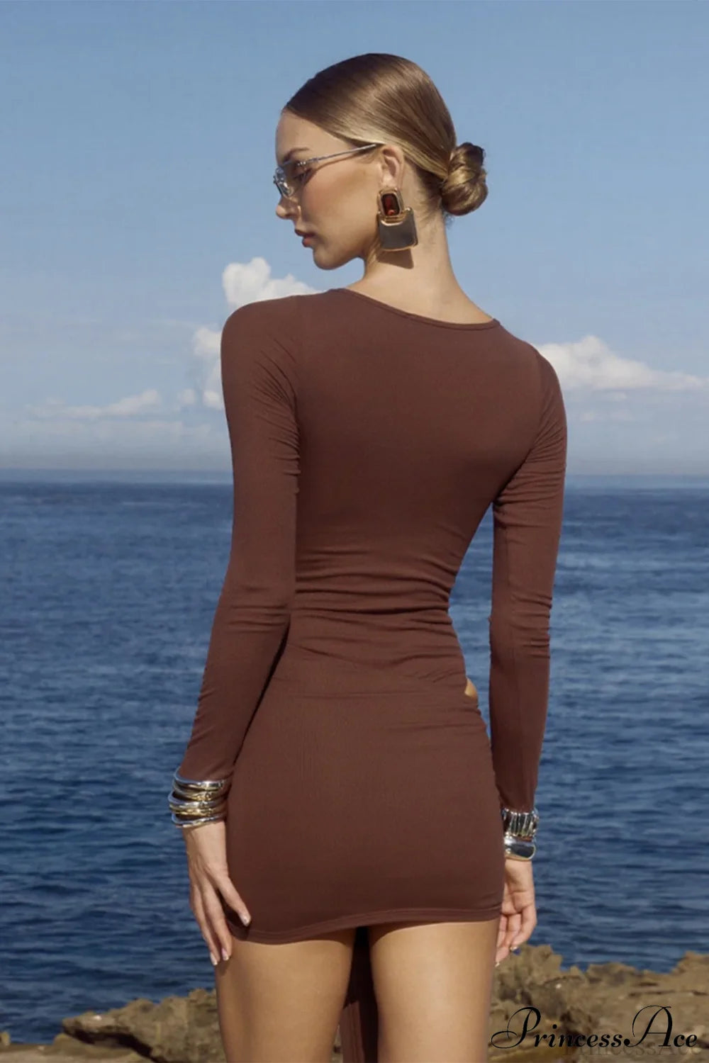 Sexy Crew Neck Lace-Up Bodycon Mini Dress