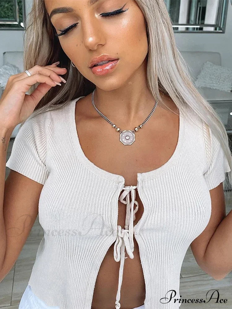 Sexy Cropped Lace Up Hollow Out Front Split Slim Streetwear Crop Top