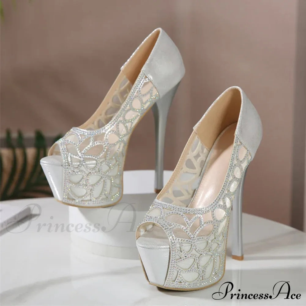 Sexy Crystal Rhinestone Platform Peep-Toe Stripper Party Banquet Ladies Elegant High Heel