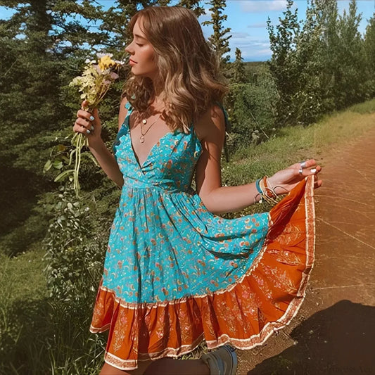 Sexy Deep V-neck Sleeveless Strapless Mini Boho Dress Green / S bohodress-250126