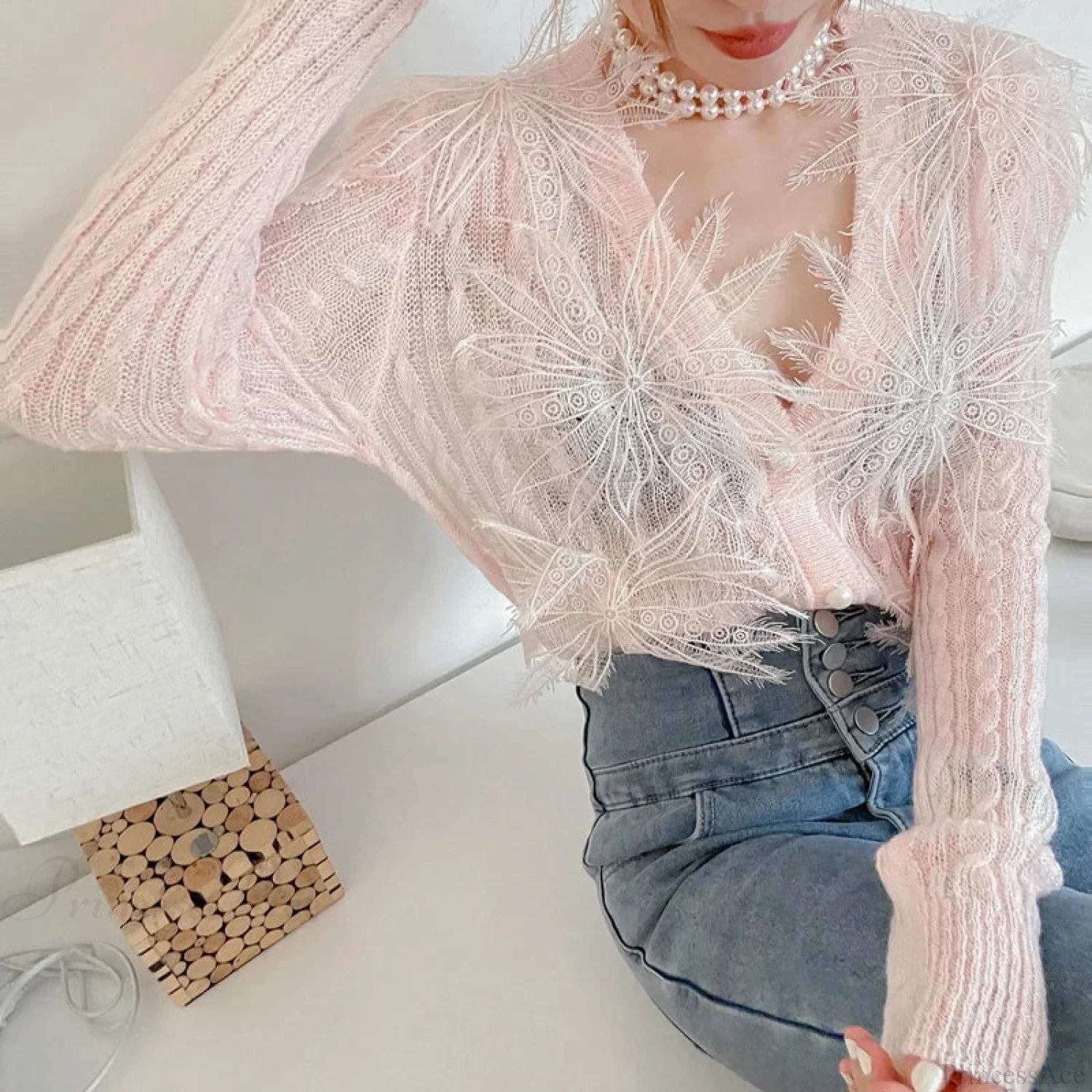 Sexy Embroidered Flower Knitted Blouse Party Blouse blouse-250126
