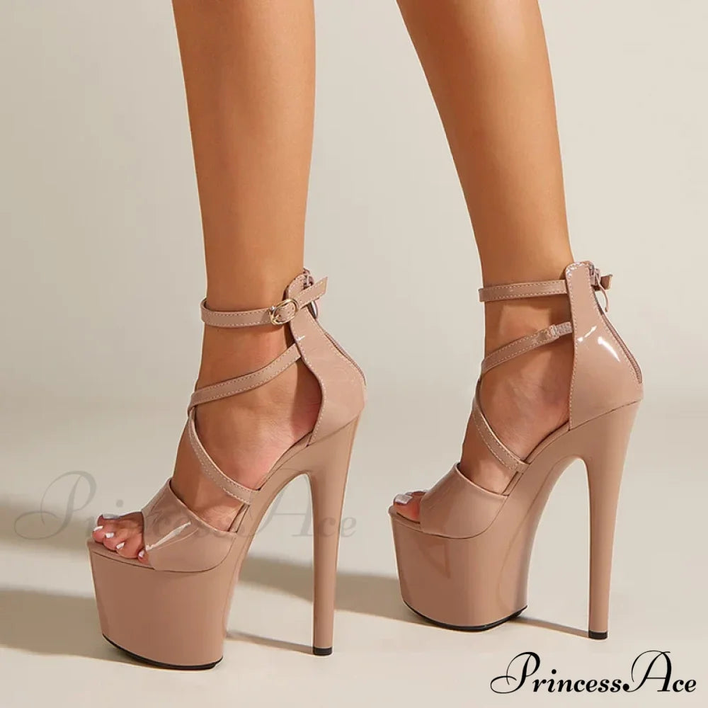 Sexy Extreme High-Heels Platform Pole-Dance Stripper Sandals Open-Toe Buckle-Strap Zipper Summer