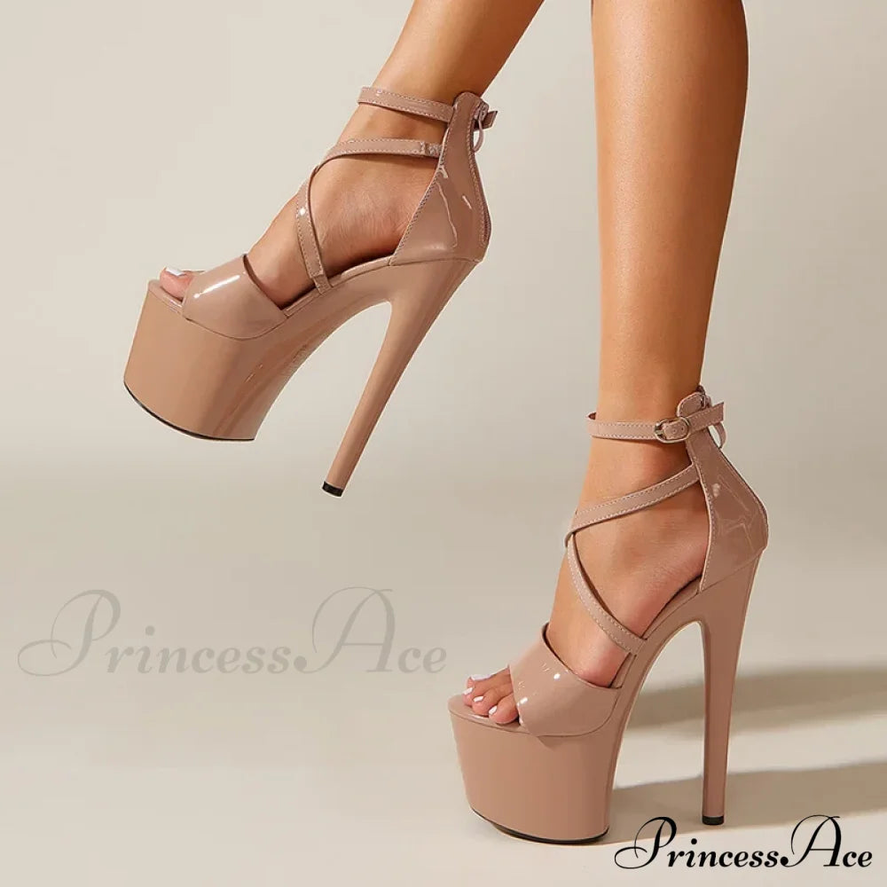 Sexy Extreme High-Heels Platform Pole-Dance Stripper Sandals Open-Toe Buckle-Strap Zipper Summer