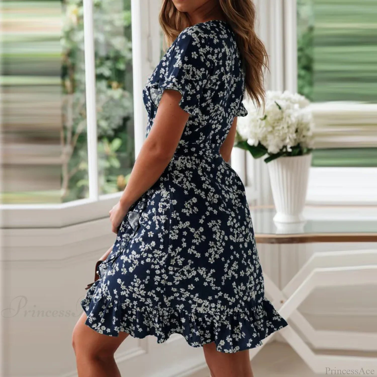 Sexy Floral Print V-neck Chiffon Mini Floral Dress floraldress-250126