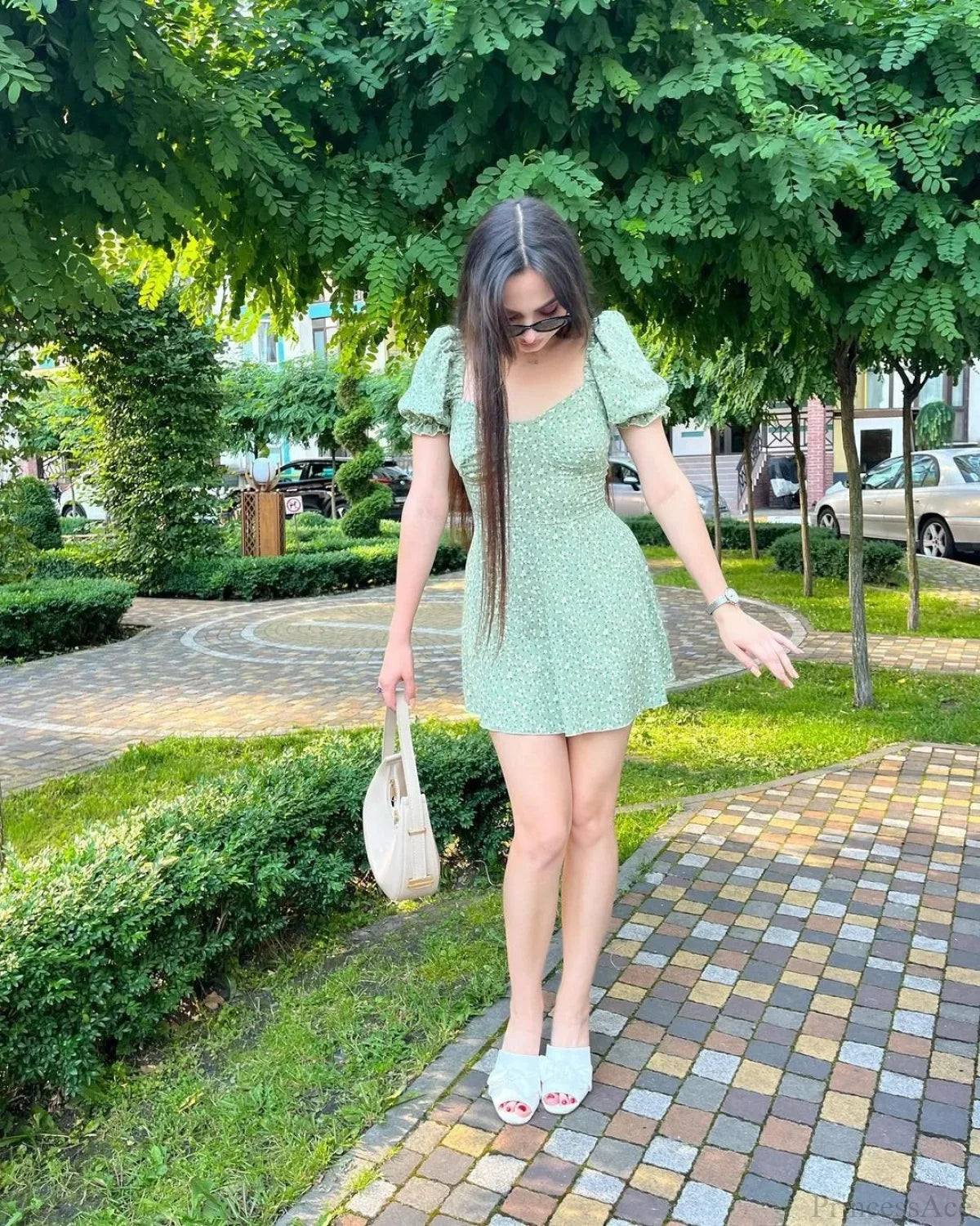 Sexy Floral Print Wrap Floral Dress light green / S oldfloraldress-250126