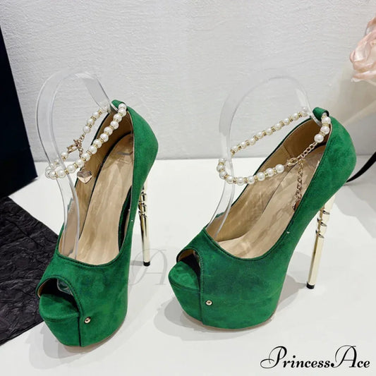 Sexy Green Peep-Toe Platform Wedding High Heelsfashion Elegant Banquet Stripper Heel / 35