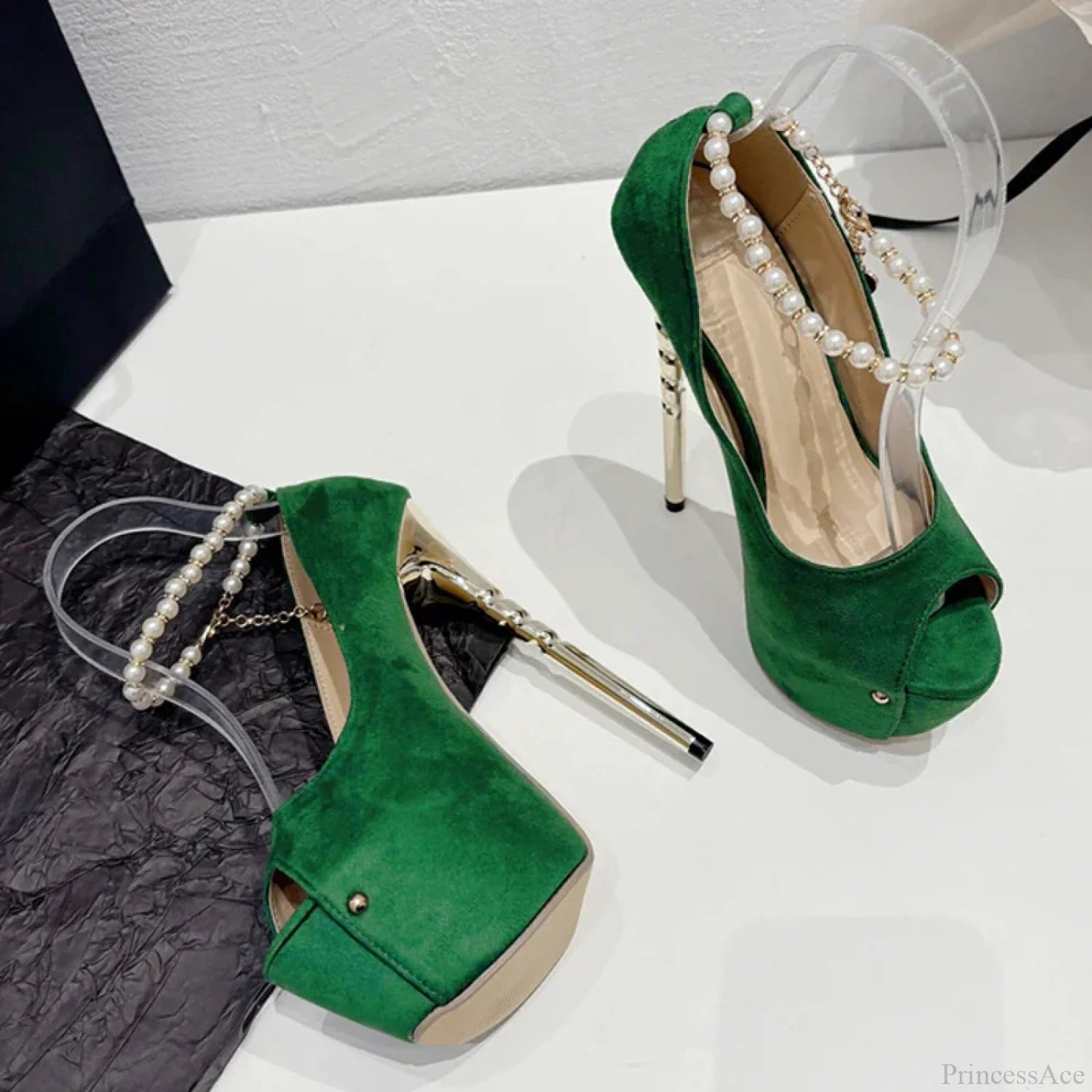 Sexy Green Peep-Toe Platform Wedding High Heelsfashion Elegant Banquet Stripper Heel
