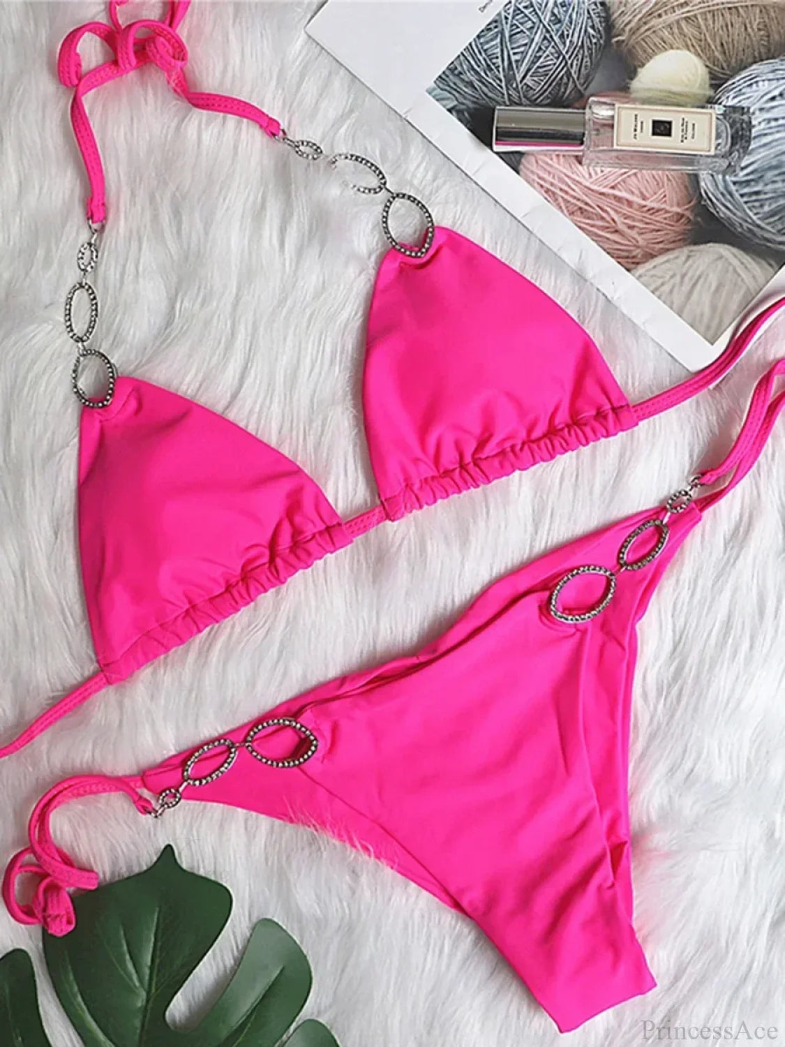 Sexy Halter Diamond Bikini Set rose / S