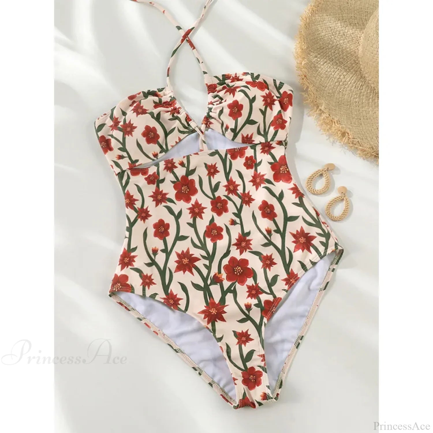 Sexy Halter Print Bandage Swimsuit One Piece onepiece-250223