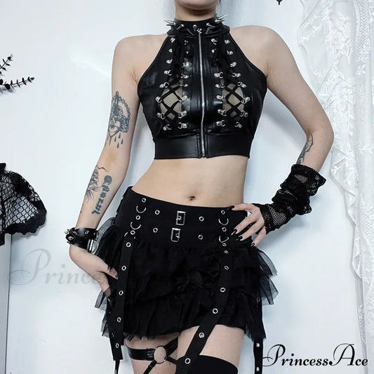 Sexy Hollowed Out Gothic Lace Up Bandage Y2K Crop Top Halloween