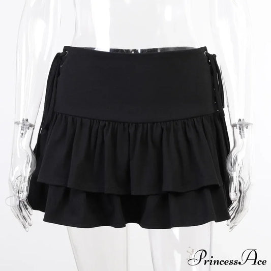 Sexy Japanese Harajuku Girls Sweet Lace Plaid High Waist Pleated Gothic Cute Skirt Black / S