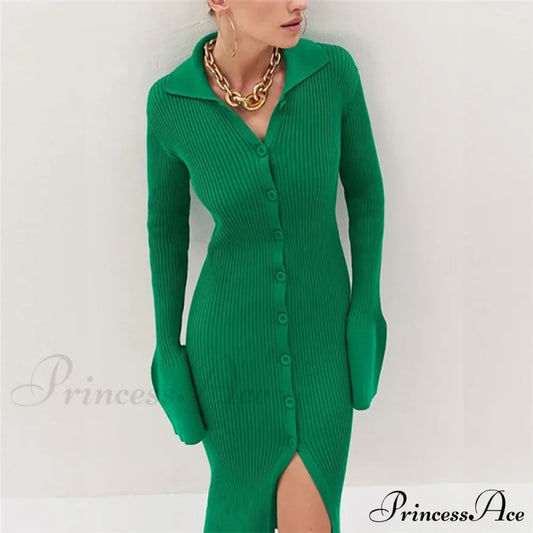 Sexy Knitted Cardigan Women Female Fashion Slim Solid Autumn Winter Flare Sleeve Vestidos