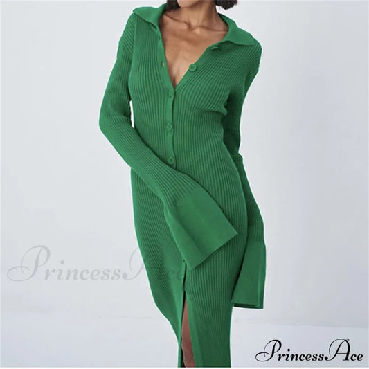 Sexy Knitted Cardigan Women Female Fashion Slim Solid Autumn Winter Flare Sleeve Vestidos