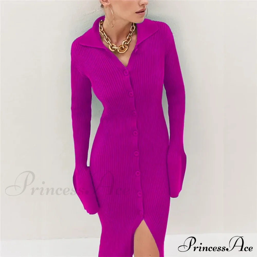 Sexy Knitted Cardigan Women Female Fashion Slim Solid Autumn Winter Flare Sleeve Vestidos