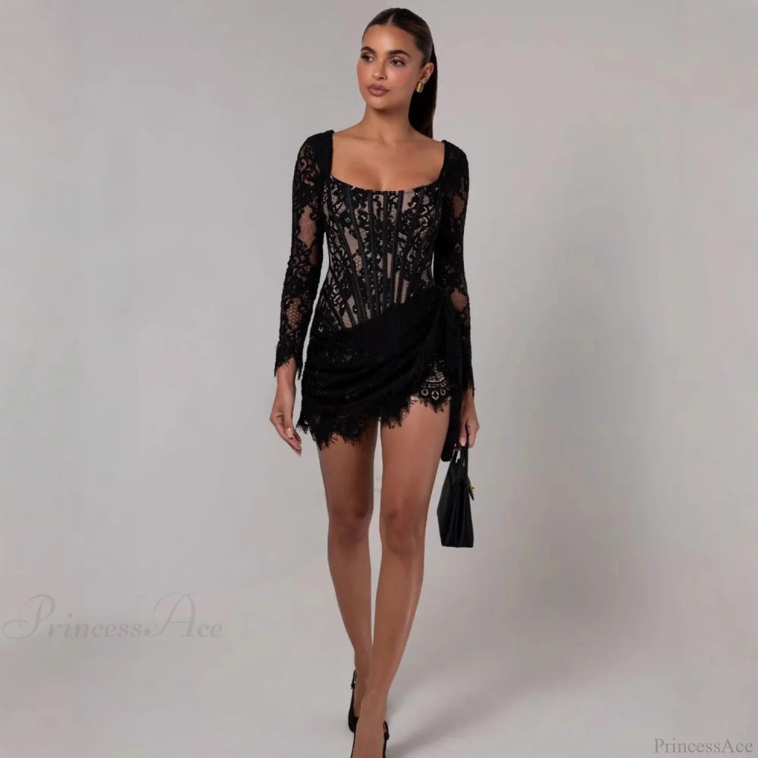 Sexy Lace Mesh Corset Mini Prom Dress white / XS promdress-250223