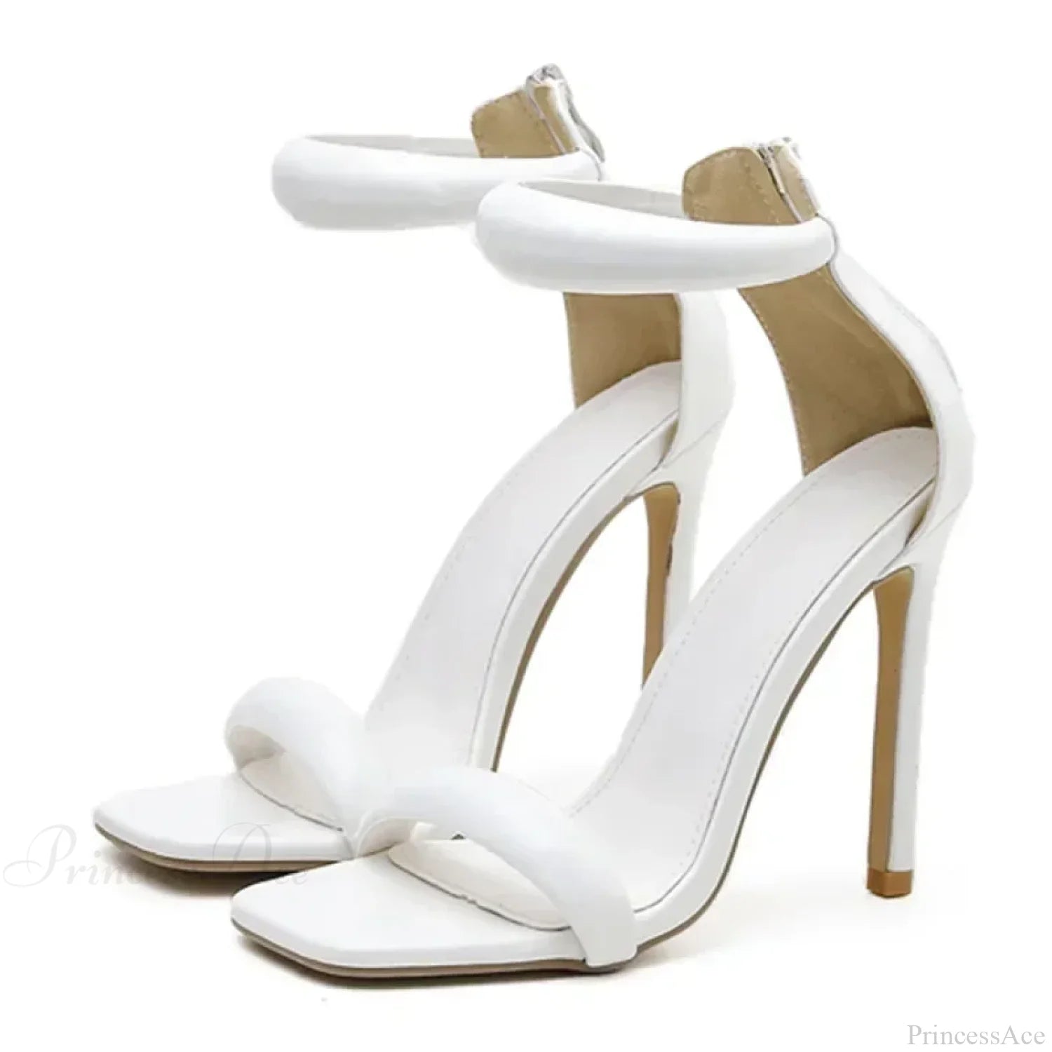 Sexy Luxury Brand Simple Peep Toe Thin High Heels Back Zipper Gold Wedding Party Heel White / 35