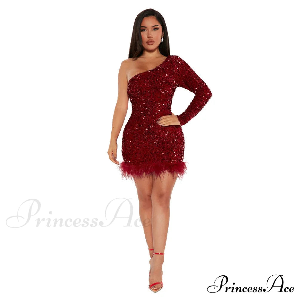 Sexy Luxury High Trendy Waist Short Dress Wine 2 / S