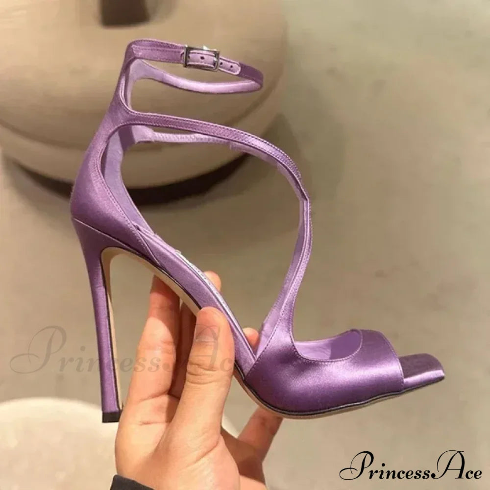 Sexy Luxury Satin Designer Party Dress Square Head Gladiator Slingback Pumps Female High Heel