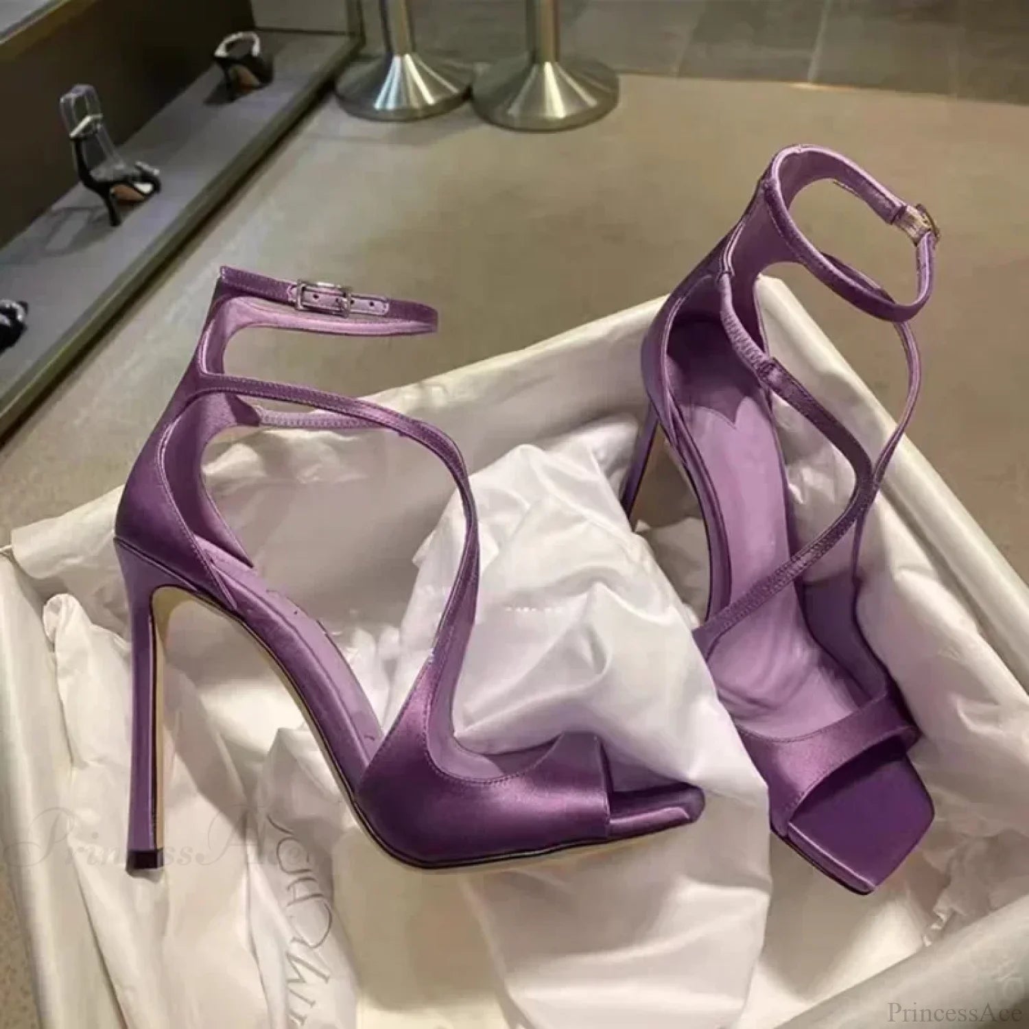 Sexy Luxury Satin Designer Party Dress Square Head Gladiator Slingback Pumps Female High Heel