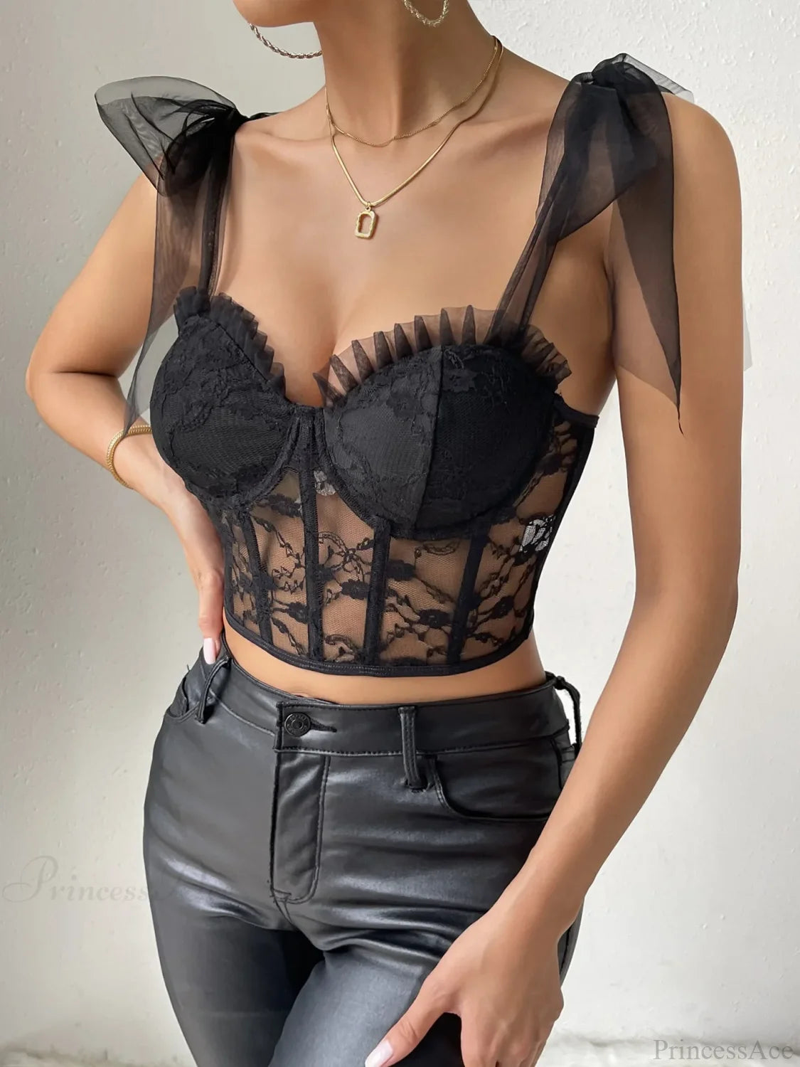 Sexy Mesh Lace Corset Camisole See-through Top Black11011 / S croptop-250126