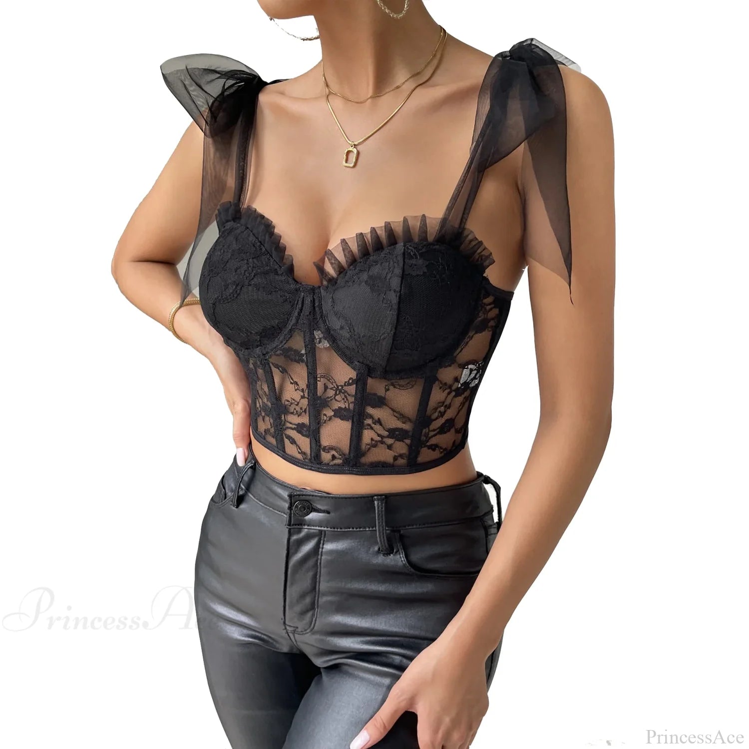 Sexy Mesh Lace Corset Camisole See-through Top croptop-250126