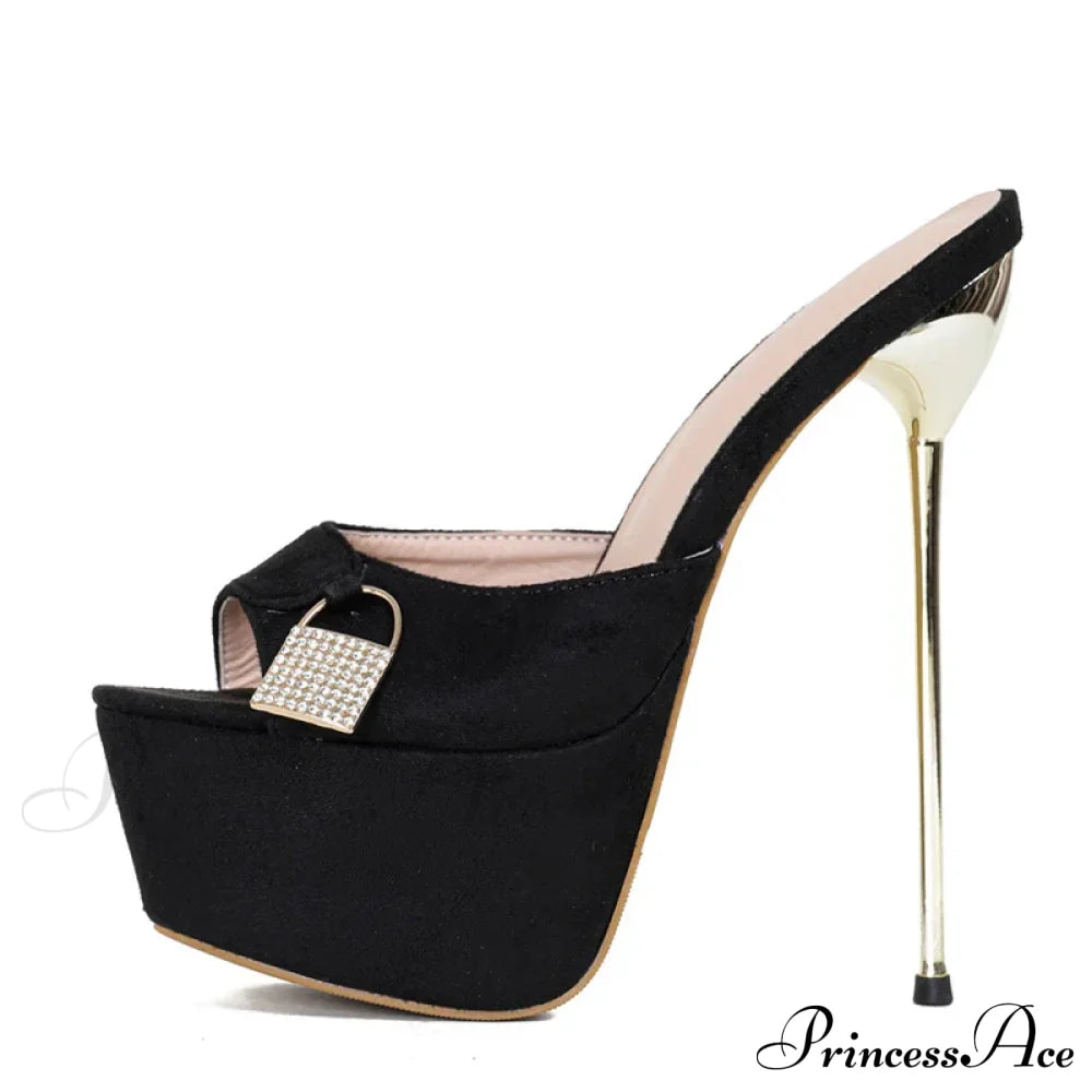 Sexy Metal Buckle Platform Thin High Heels Party Stripper Shoes Black Heel