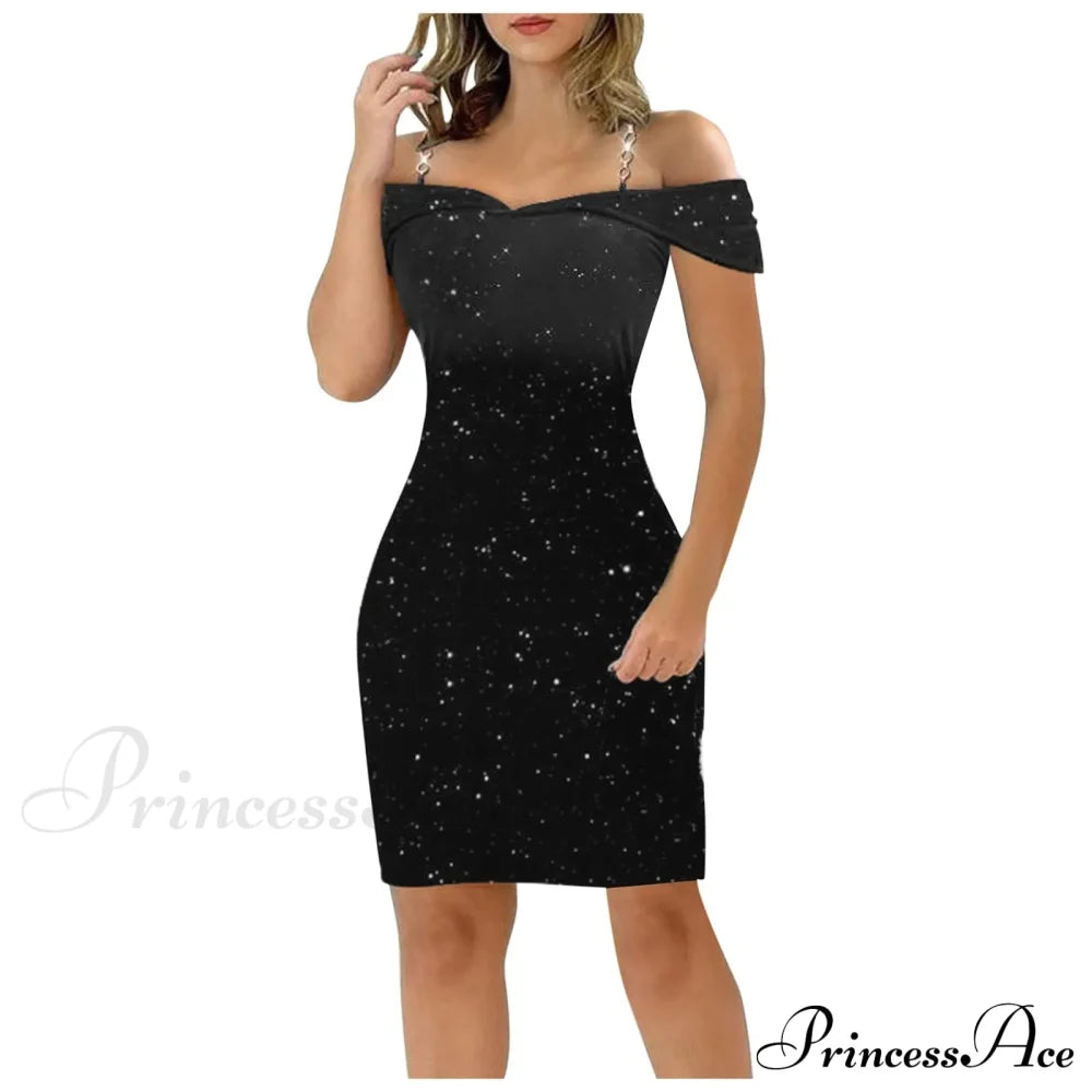 Sexy Off Shoulder Bodycon Formal Summer Slim Fit Party Club Evening Christmas Dress Black / S