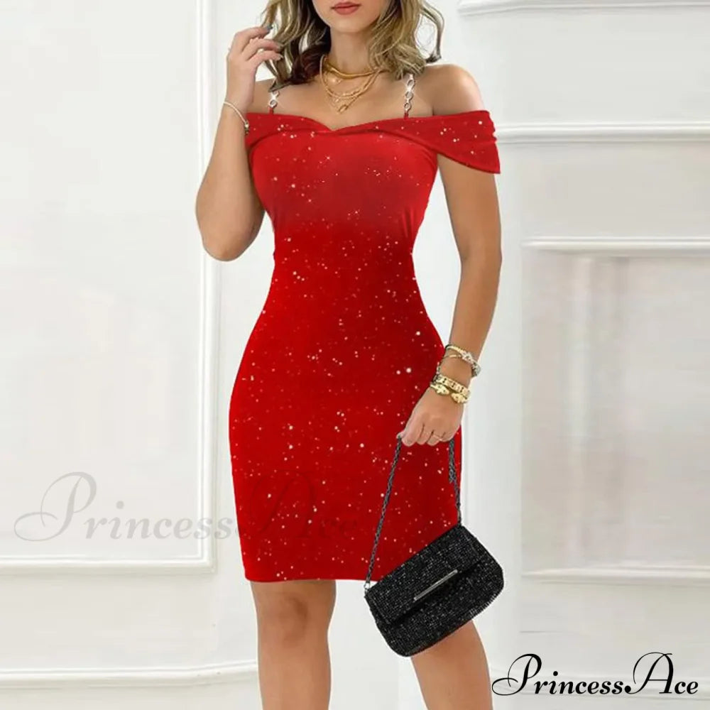 Sexy Off Shoulder Bodycon Formal Summer Slim Fit Party Club Evening Christmas Dress Red / S