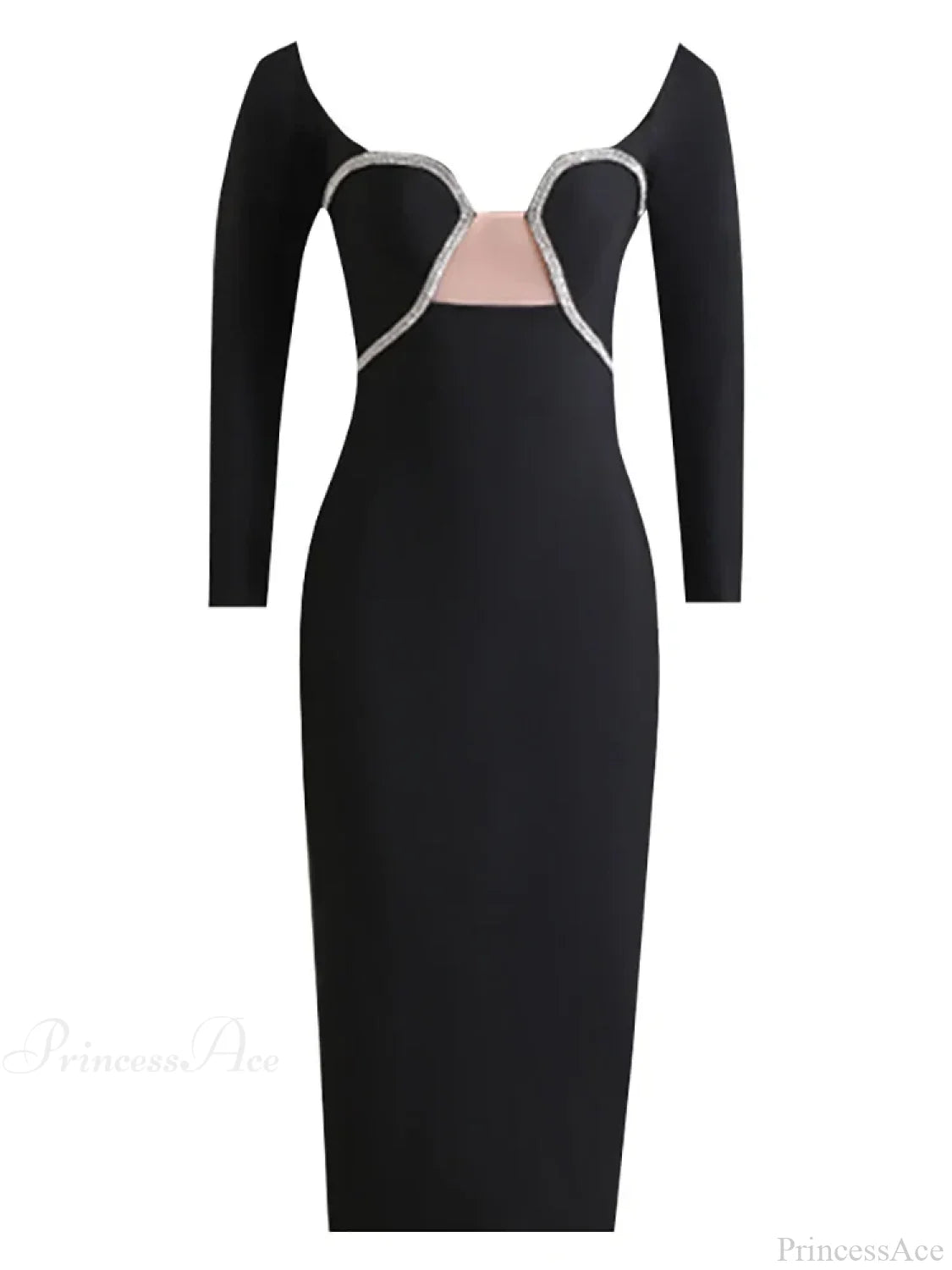 Sexy Off Shoulder Long Sleeve Diamonds Bandage Black Mesh Christmas Party Dress / Xs Dresses-L