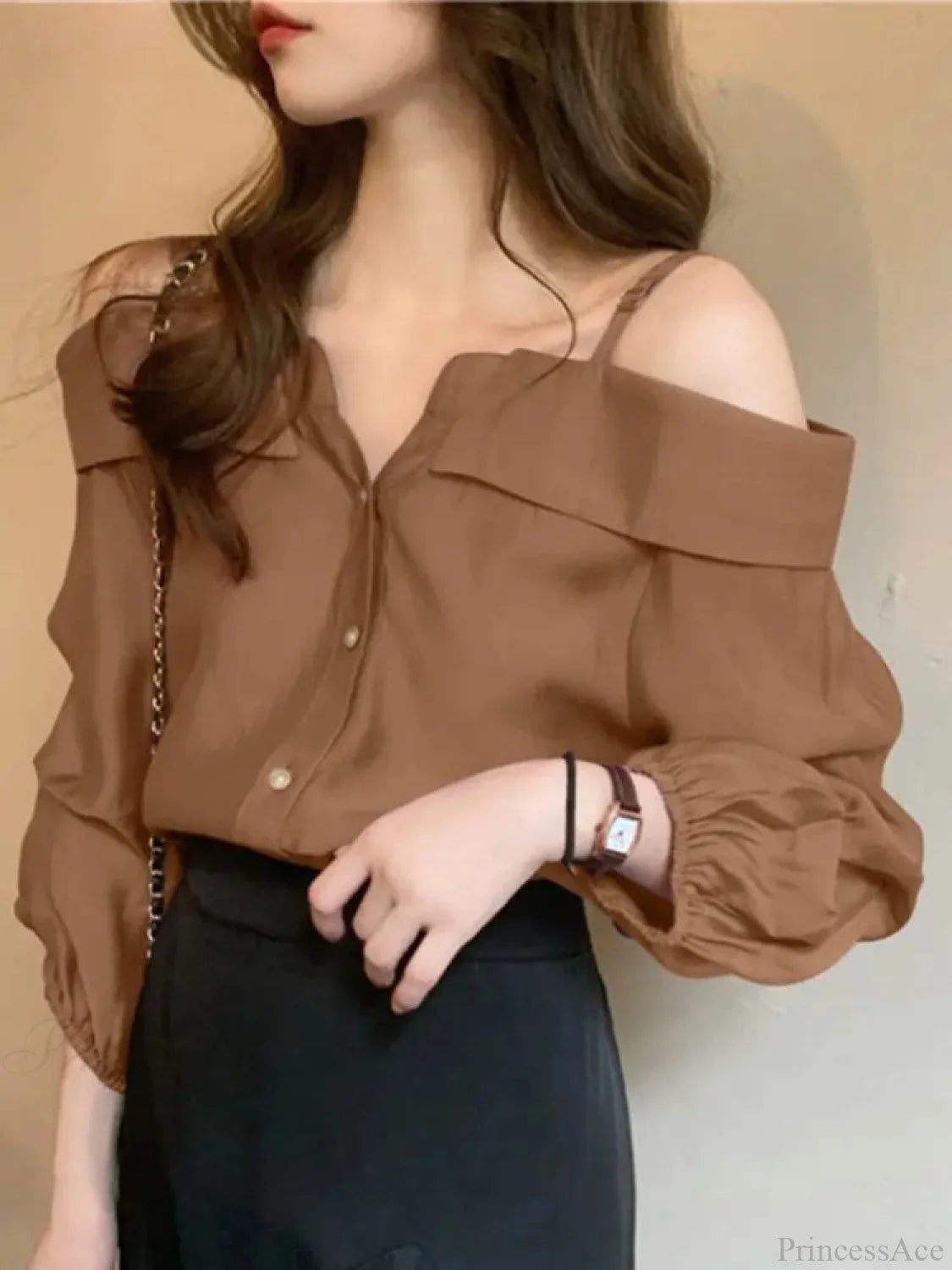 Sexy Off Shoulder Pleated Solid Blouse blouse-250126