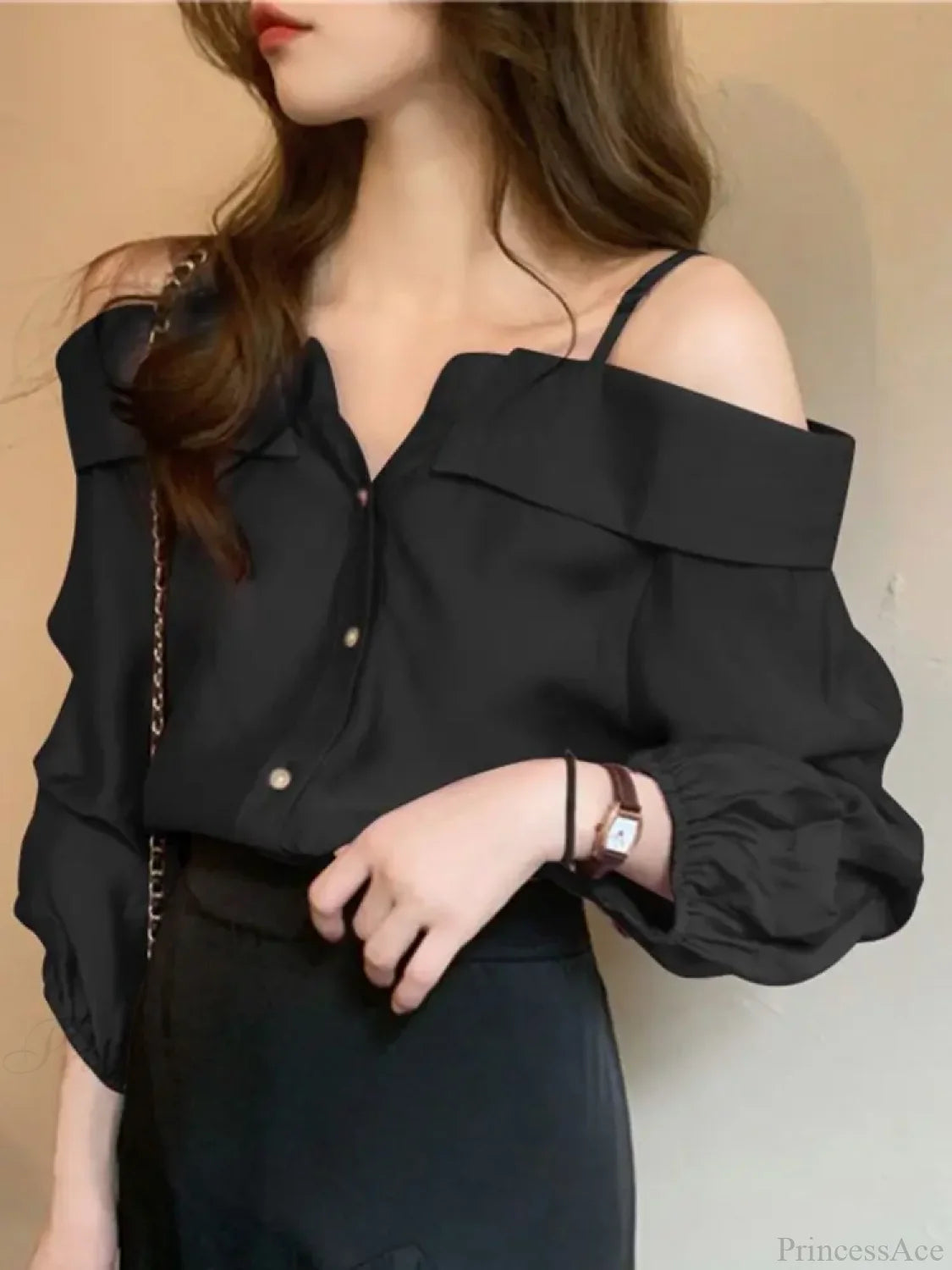 Sexy Off Shoulder Pleated Solid Blouse Black / S blouse-250126
