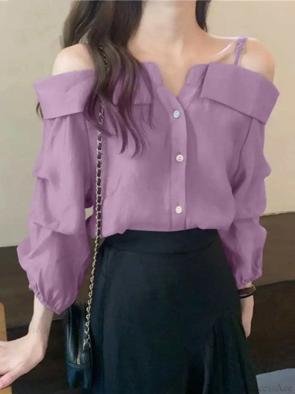 Sexy Off Shoulder Pleated Solid Blouse PURPLE / S blouse-250126