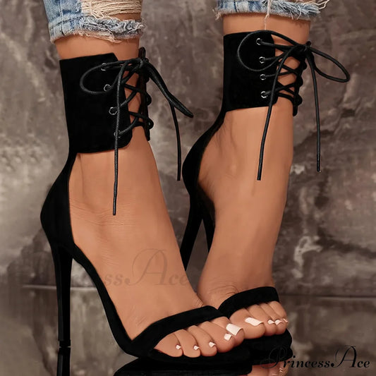 Sexy Open Toe Lace Hollow Cross Sandals Roman Side Zipper Thin High Heels Cool New Designer Heel