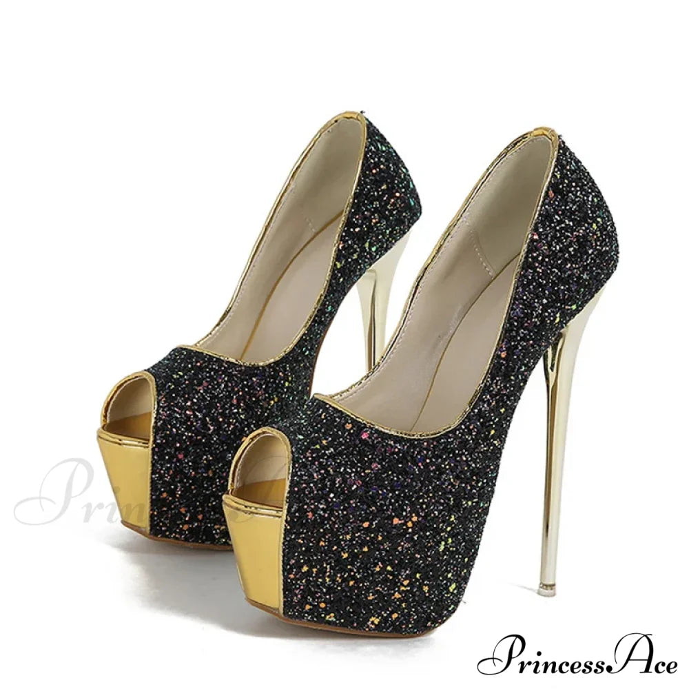 Sexy Peep-Toe Extreme High-Heels Party Nightclub Stripper Pole-Dance Sequined Cloth Platform High