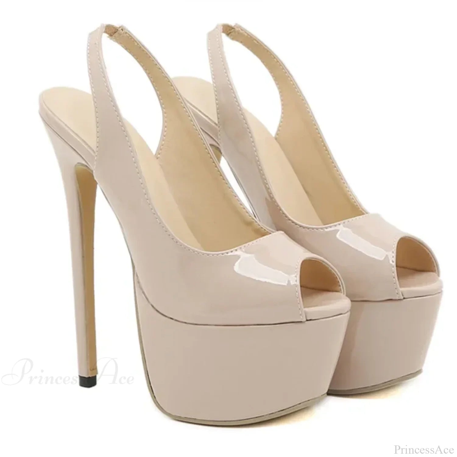 Sexy Peep Toe Patent Leather Model Catwalk Extreme High Heels Platform Slip-On Back Strap Pumps Heel