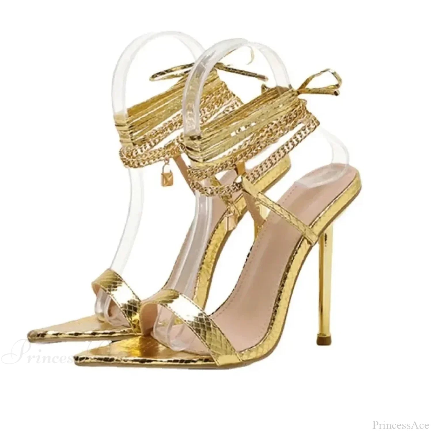 Sexy Peep Toe Pointed Head Stiletto Sandals Chain Ankle Straps Summer Thin High Heels Party Heel