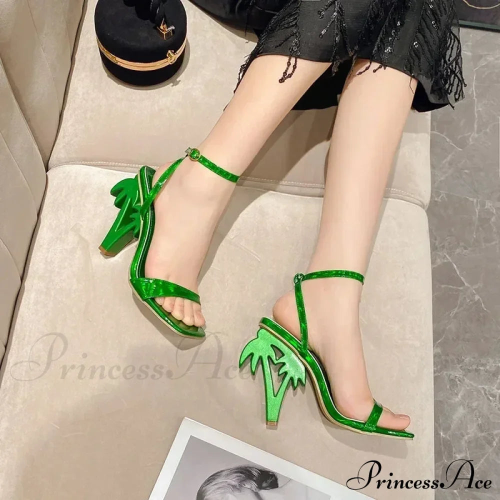 Sexy Peep Toe Square Head Strange High Heeled Sandals Narrow Band Anklebuckle Strap Summer Heel