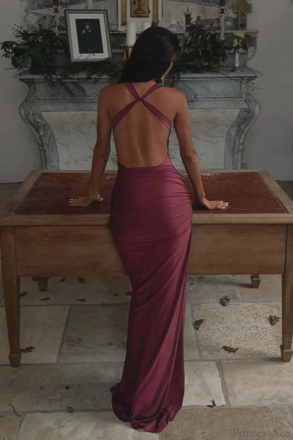Sexy Peter Pan Halter Backless Bodycon Maxi Dress