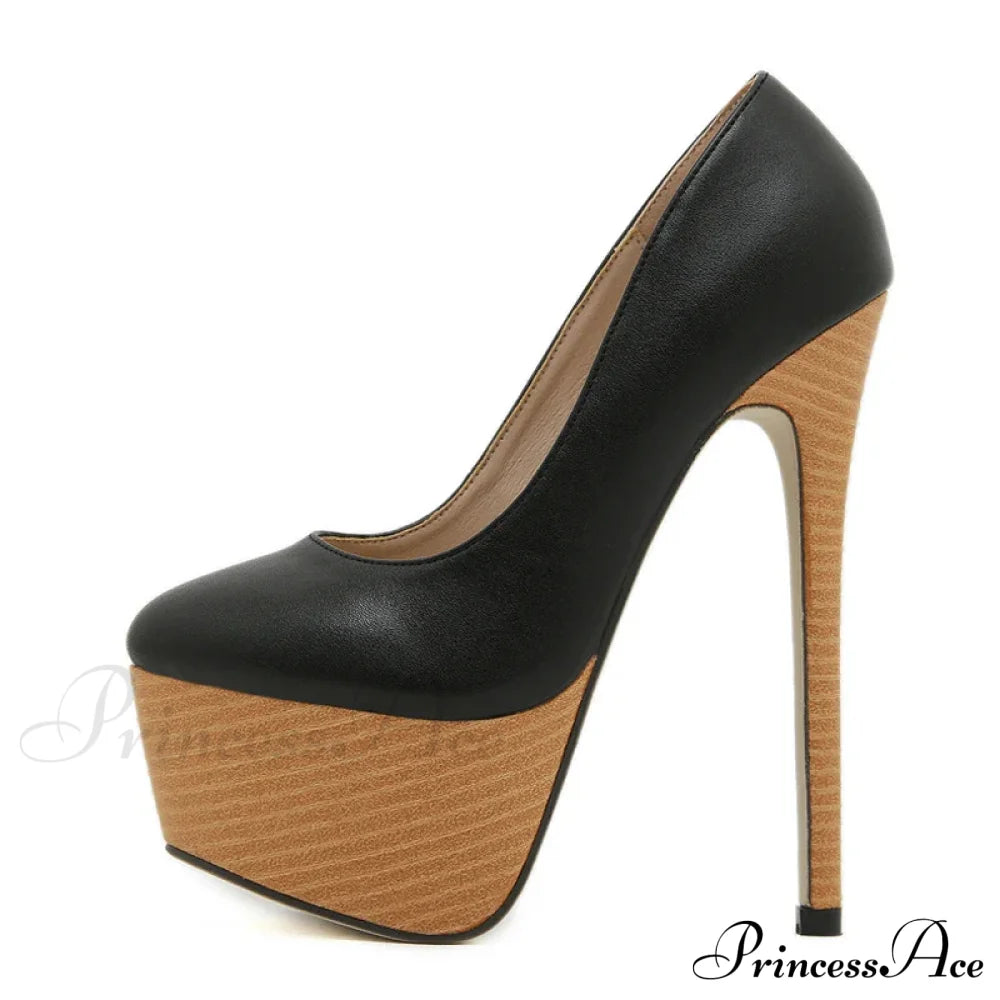 Sexy Pink Leather Weave 16Cm Platform Super-High Round-Toe Pumpsfashion High Heel Black / 35